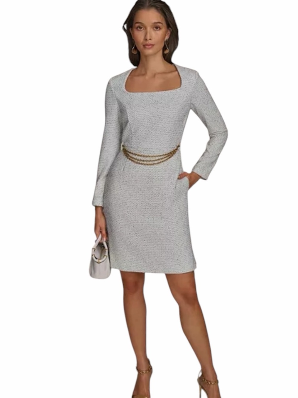 Donna Karan New York Tweed Chain Waist A-Line Dress Women’s Size 12 NWT